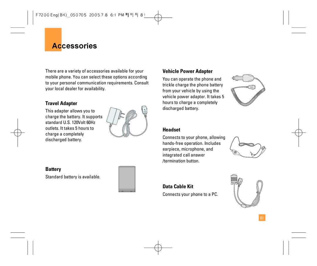 LG Electronics F7200 manual Accessories 