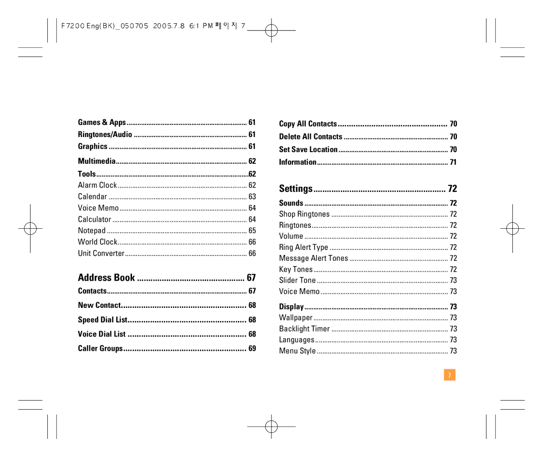 LG Electronics F7200 manual Settings, Sounds 