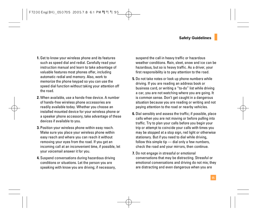 LG Electronics F7200 manual Safety Guidelines 