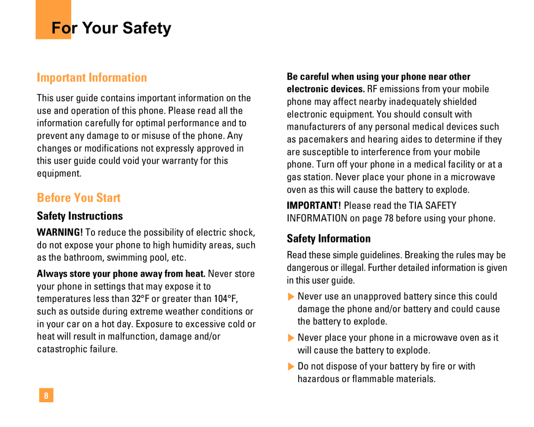 LG Electronics F9200 For Your Safety, Important Information, Before You Start, Safety Instructions, Safety Information 