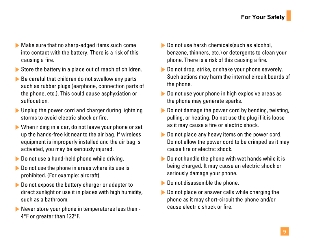 LG Electronics F9200 manual For Your Safety, Do not disassemble the phone 