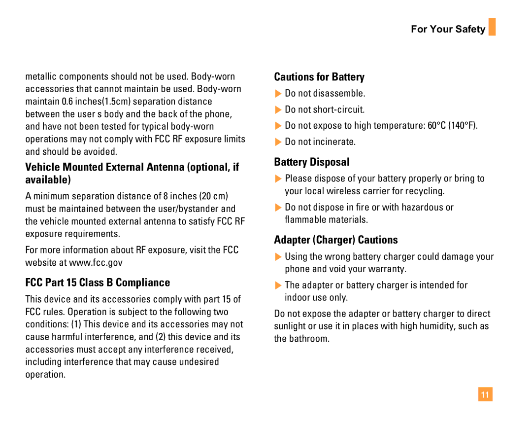 LG Electronics F9200 manual Vehicle Mounted External Antenna optional, if available, FCC Part 15 Class B Compliance 