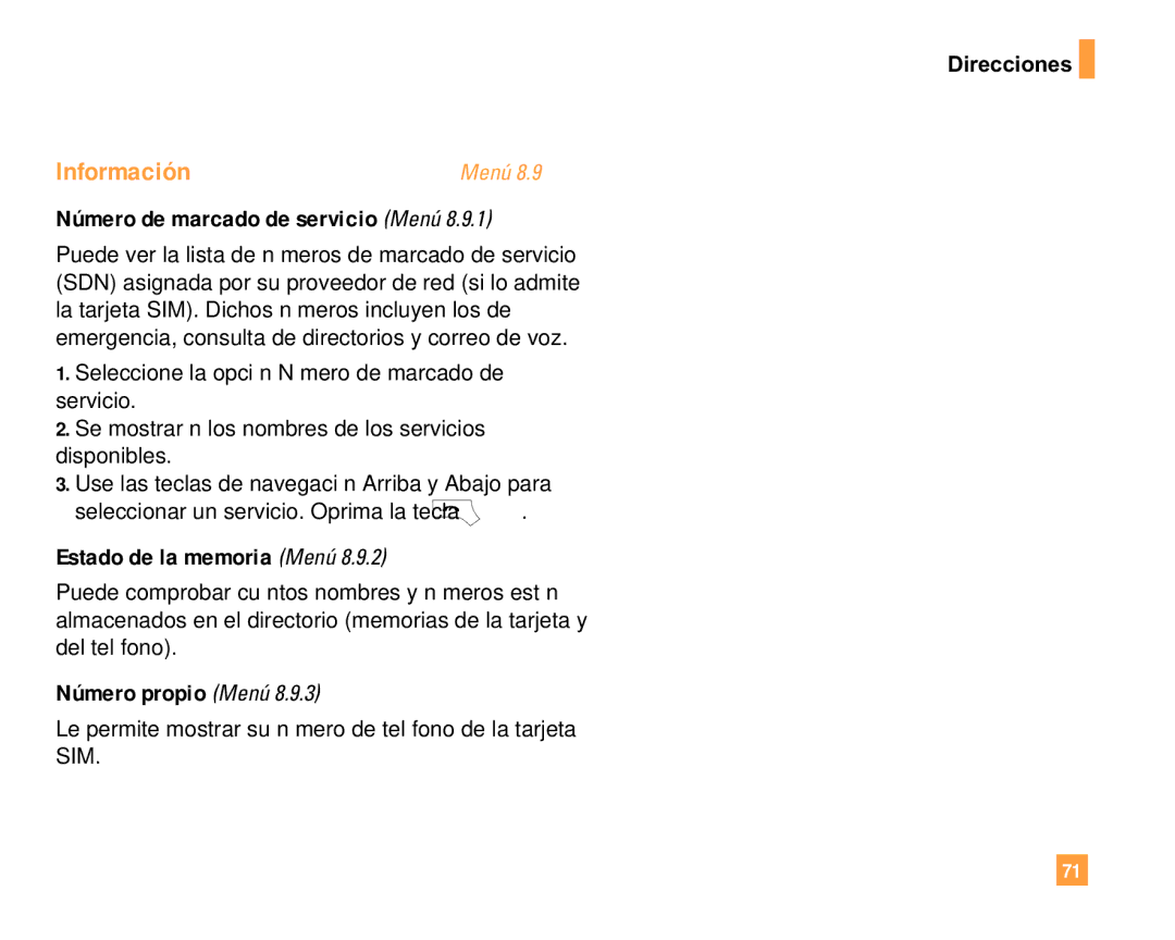 LG Electronics F9200 manual Número de marcado de servicio Menú, Número propio Menú 
