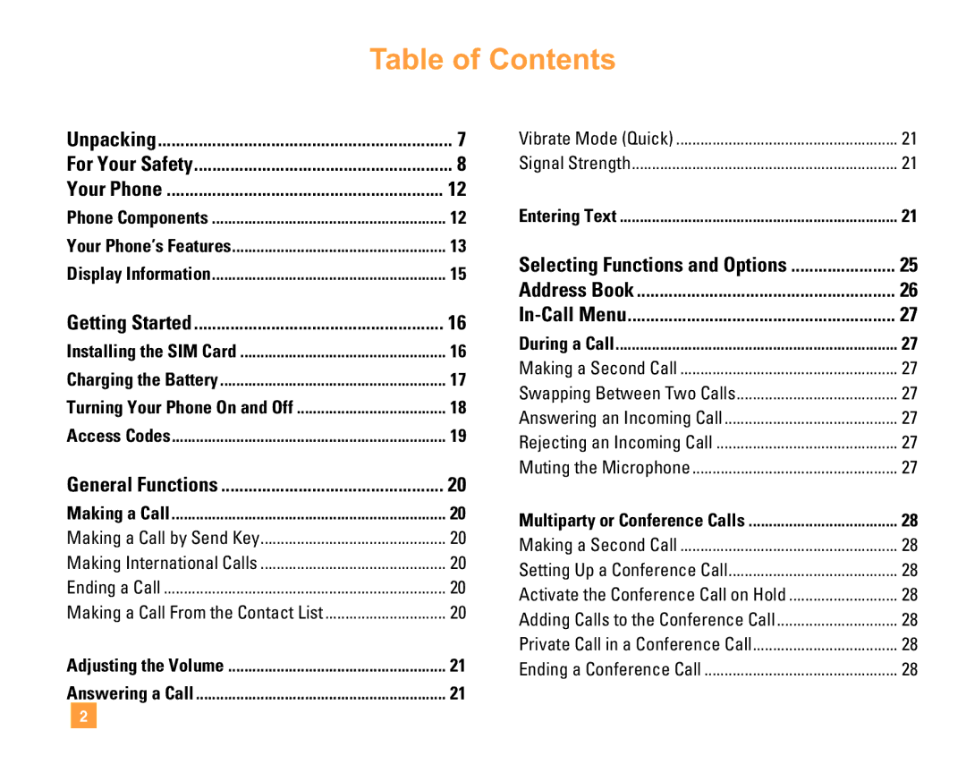 LG Electronics F9200 manual Table of Contents 