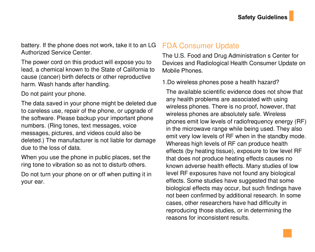 LG Electronics F9200 manual FDA Consumer Update, Do not paint your phone, Do wireless phones pose a health hazard? 