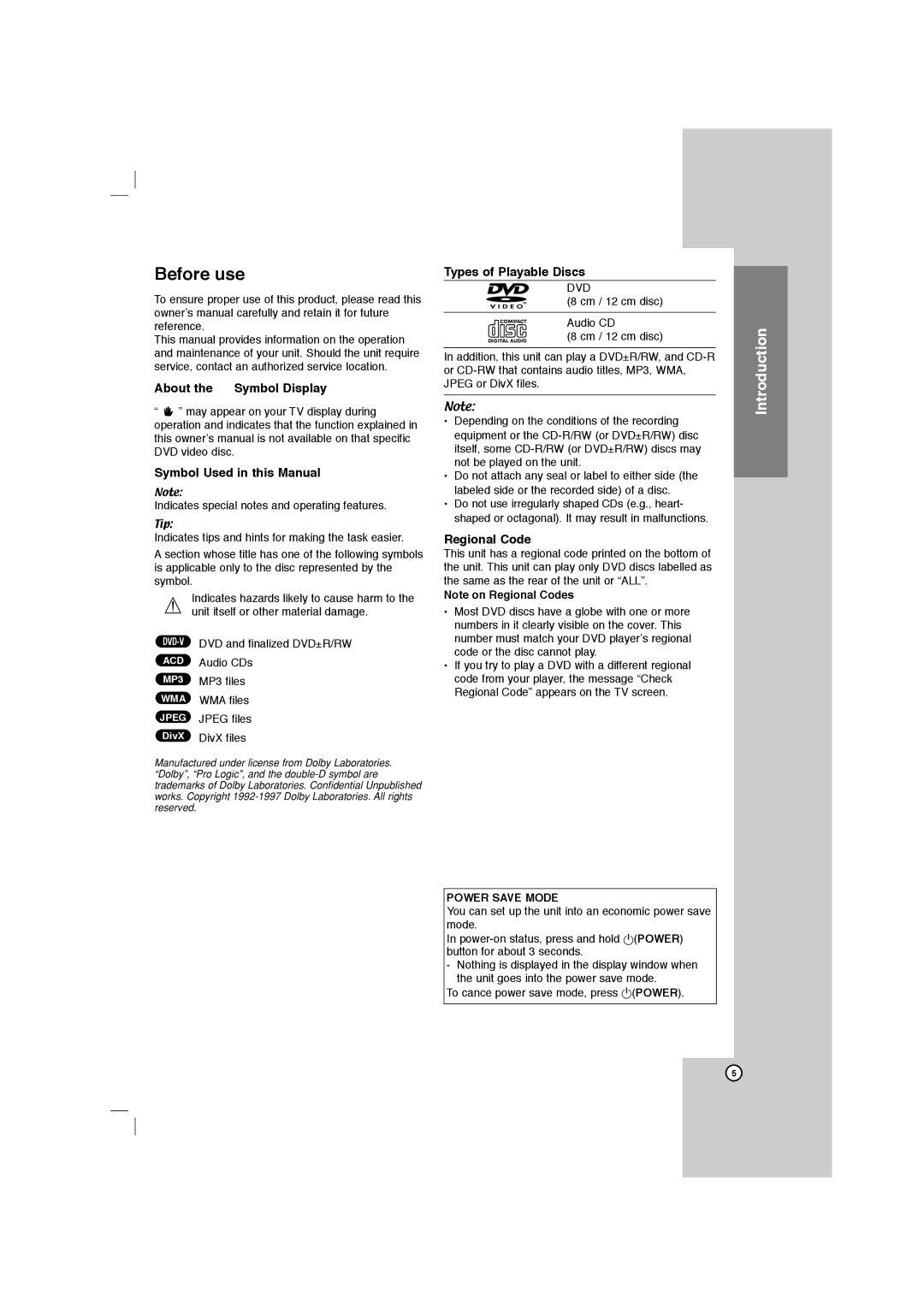 LG Electronics LFD750, FBS162V Before use, About the Symbol Display Symbol Used in this Manual, Types of Playable Discs 