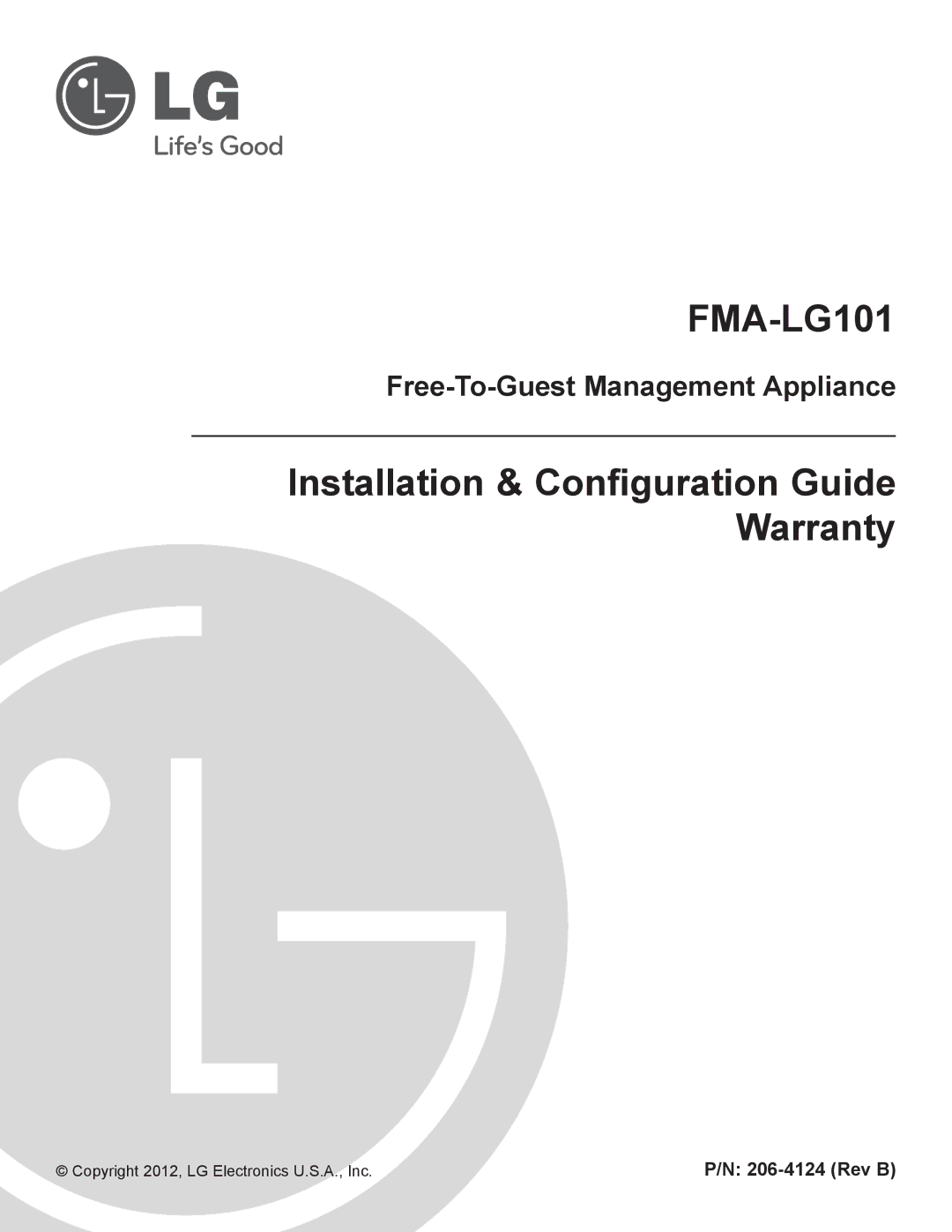 LG Electronics FMA-LG101 warranty Rev B, Copyright 2012, LG Electronics U.S.A., Inc 