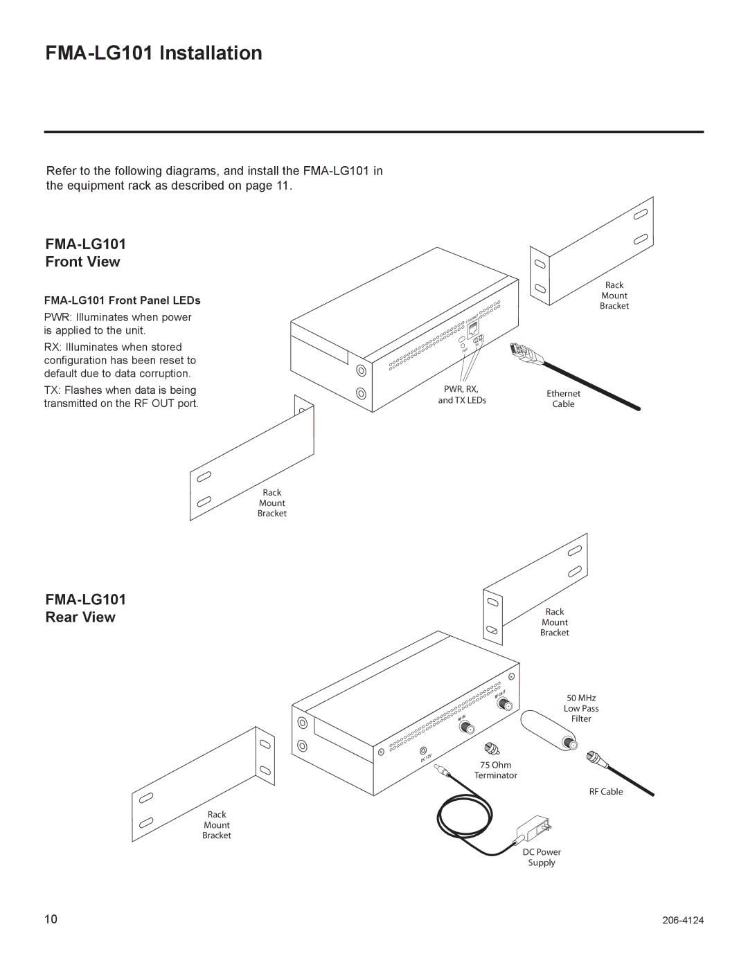 LG Electronics warranty FMA-LG101 Installation, Front View, FMA-LG101 Rear View 