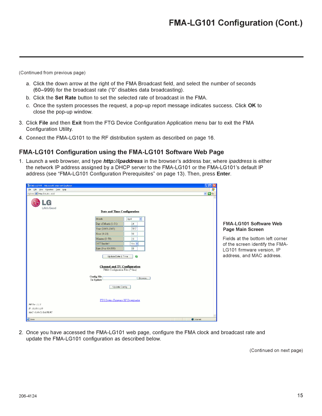 LG Electronics warranty FMA-LG101 Configuration using the FMA-LG101 Software Web, FMA-LG101 Software Web Main Screen 