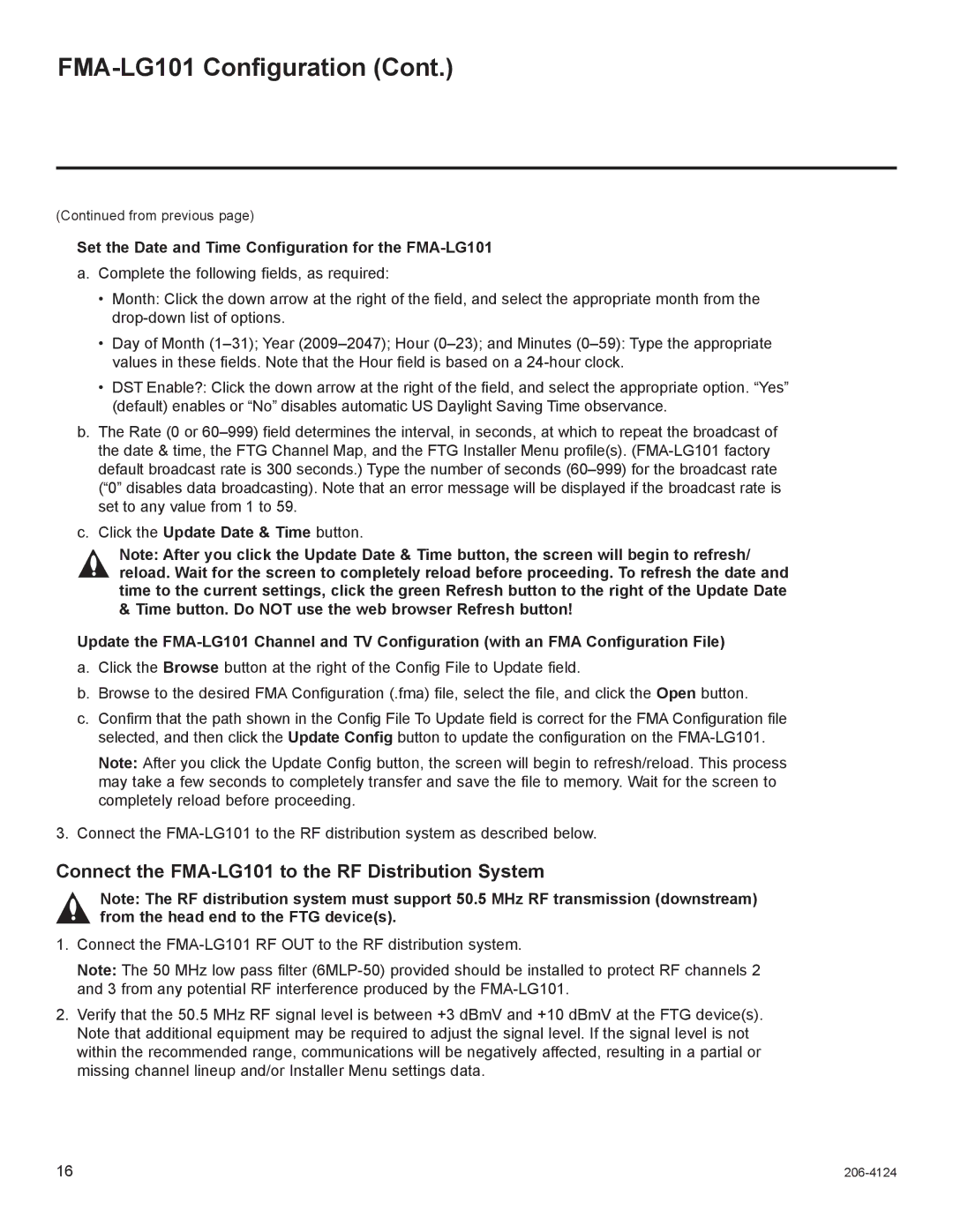 LG Electronics warranty Connect the FMA-LG101 to the RF Distribution System 