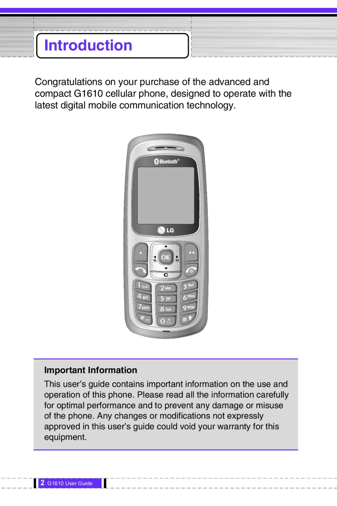 LG Electronics G1610 user manual Introduction, Important Information 