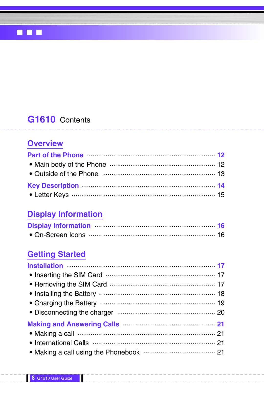 LG Electronics G1610 user manual Overview 