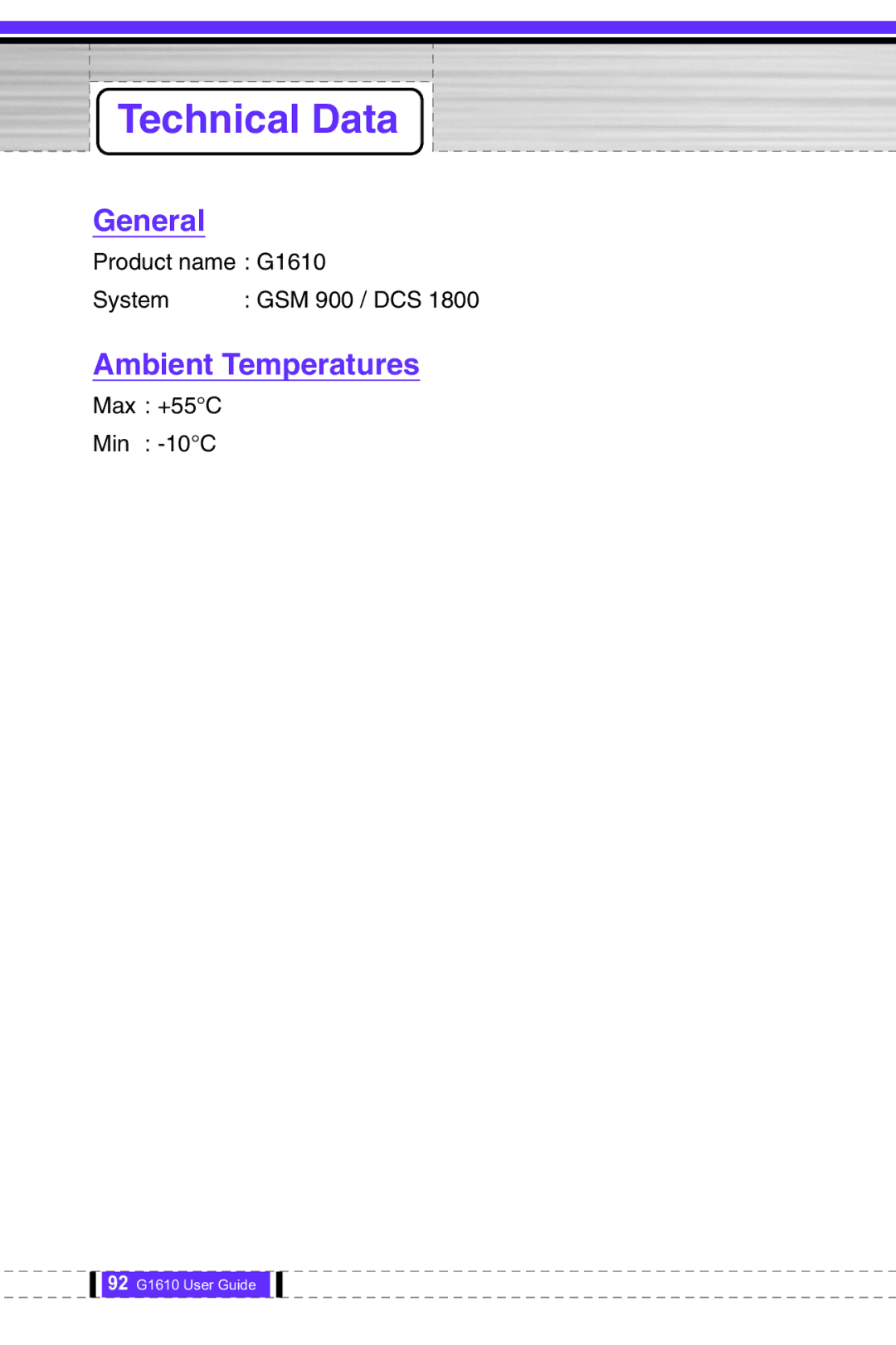 LG Electronics G1610 user manual Technical Data, General, Ambient Temperatures 