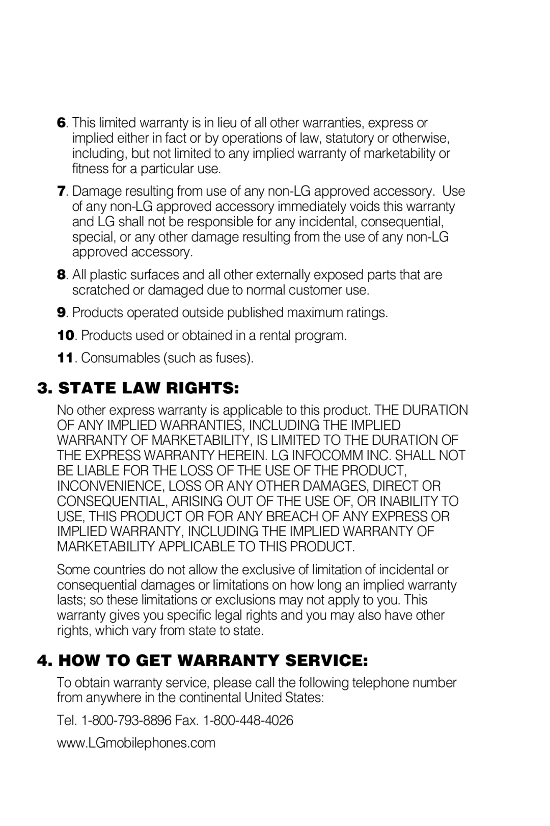 LG Electronics G4010 manual State LAW Rights 