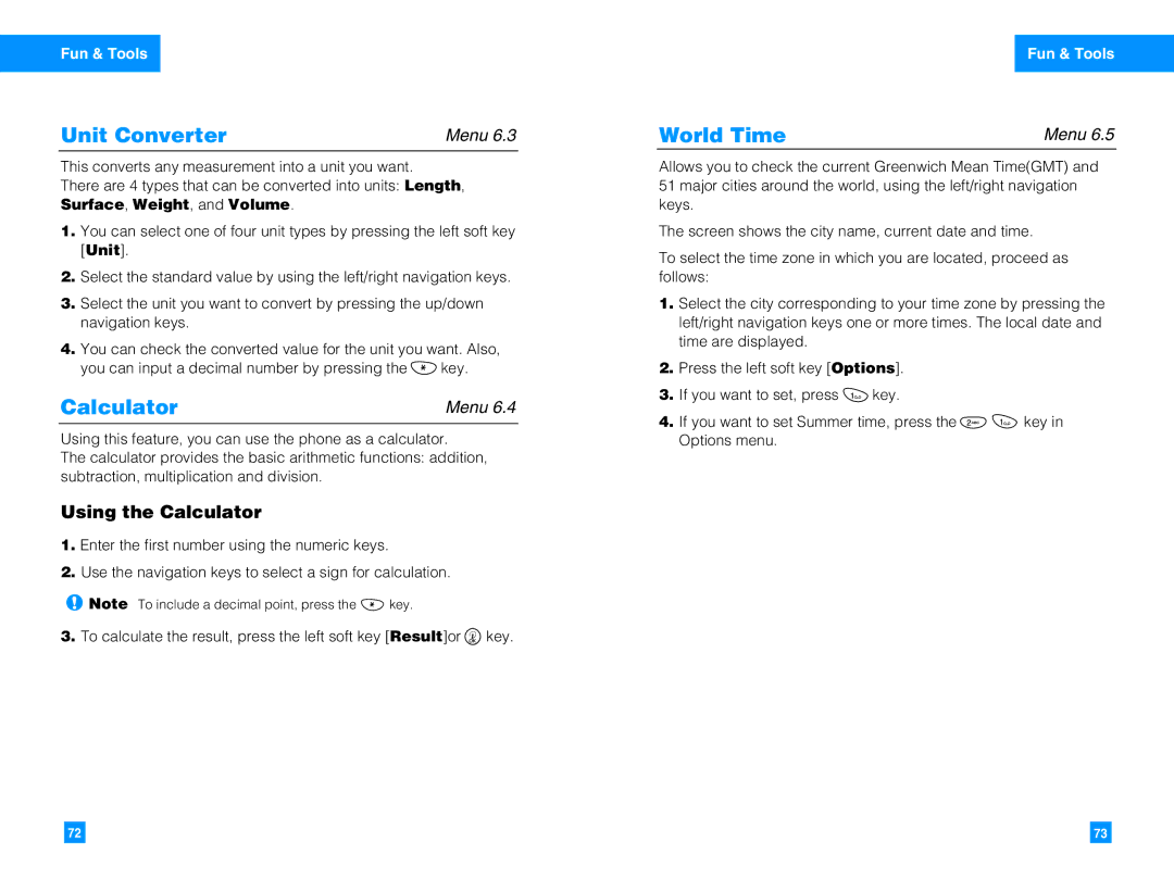 LG Electronics G4010 manual Unit Converter, World Time, Using the Calculator 