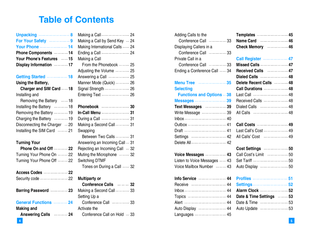 LG Electronics G4010 manual Table of Contents 