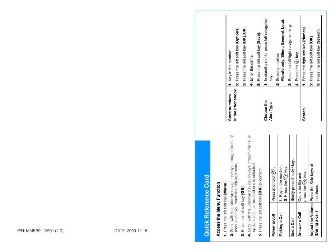 LG Electronics G4010 manual Quick Reference Card, Access the Menu Function 