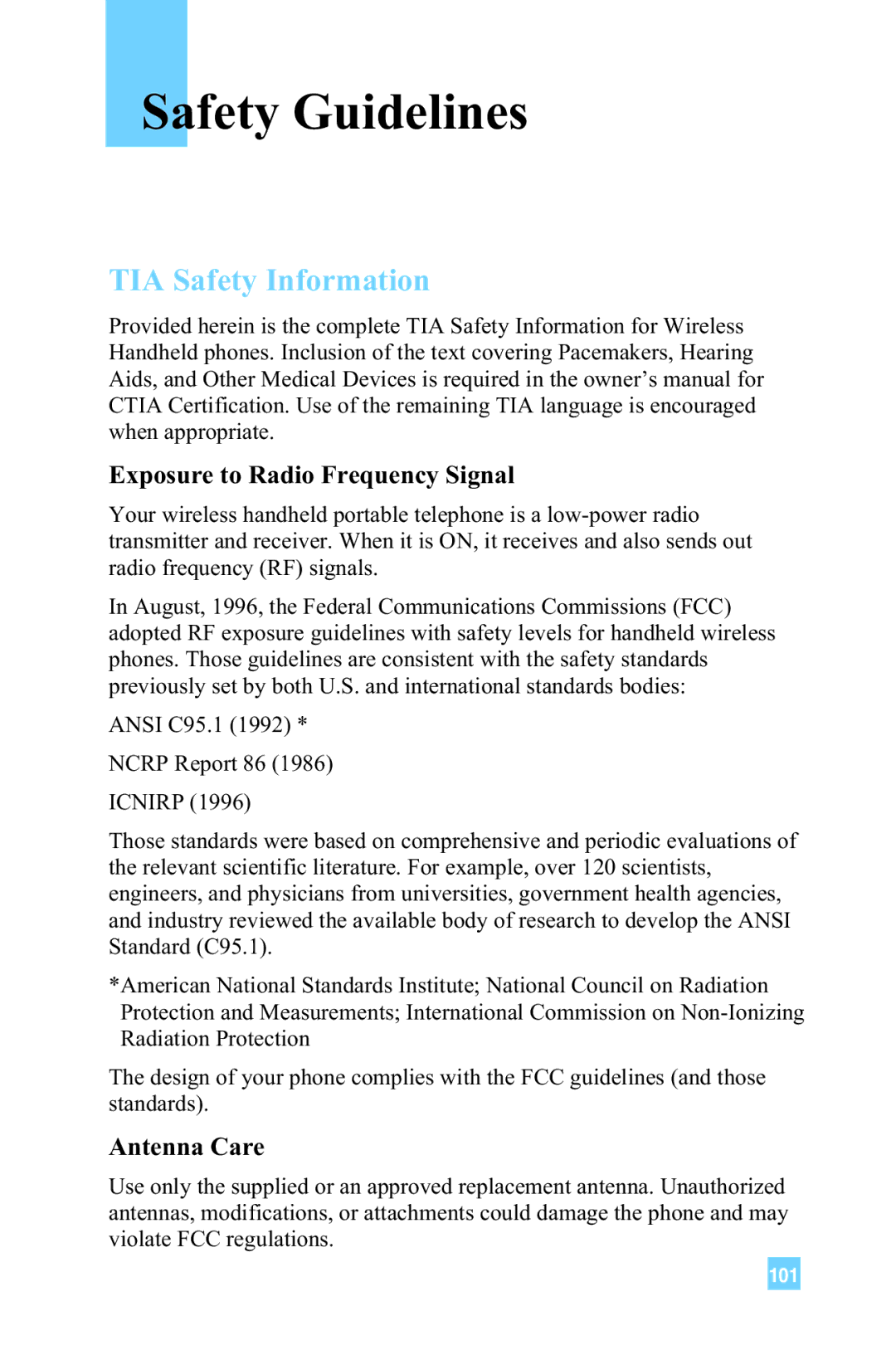 LG Electronics G4015 manual Safety Guidelines, TIA Safety Information 