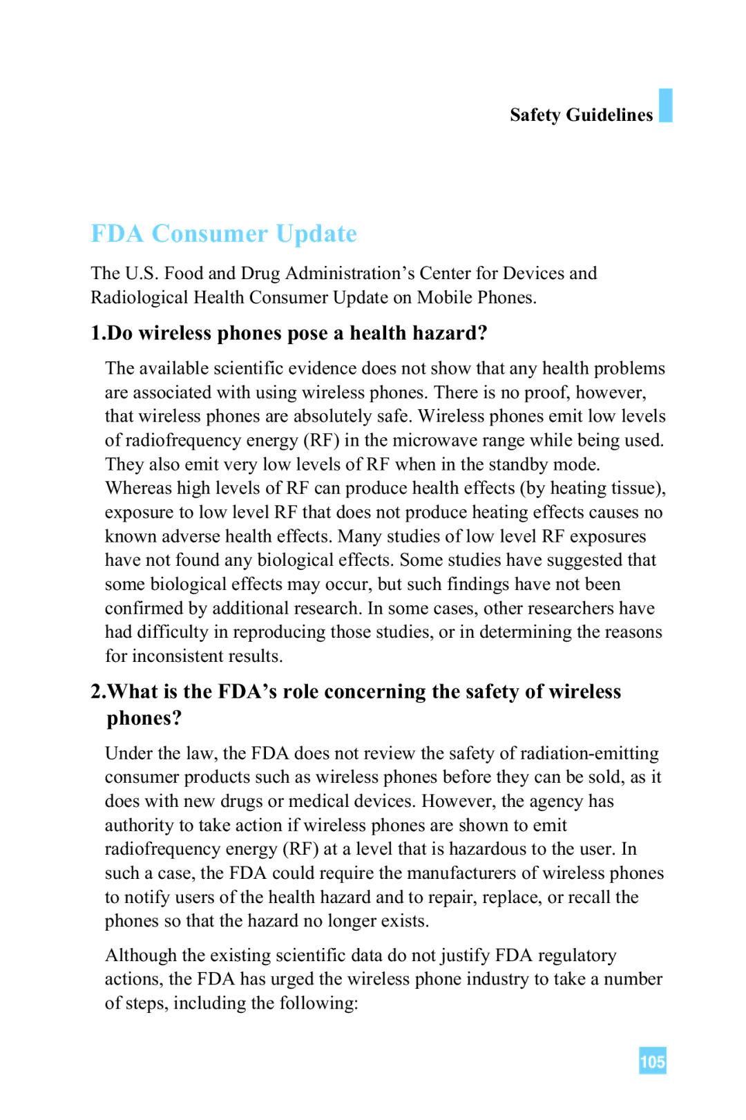 LG Electronics G4015 manual FDA Consumer Update 