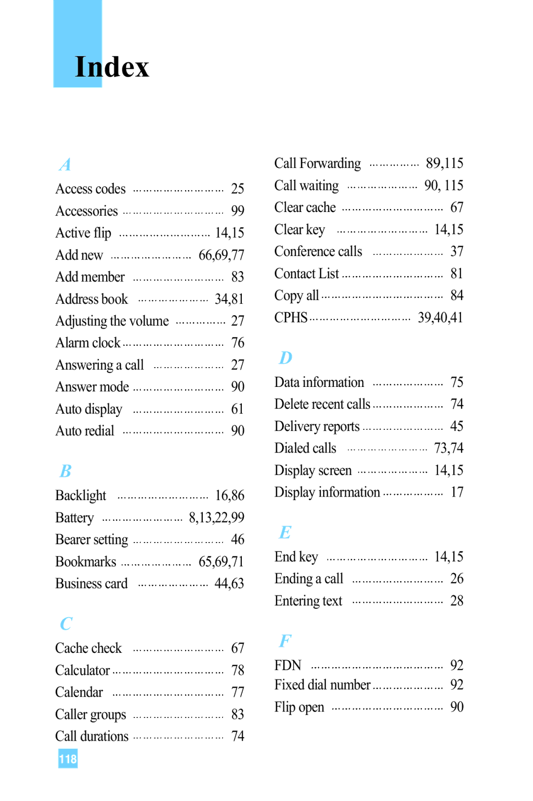 LG Electronics G4015 manual Index, Cphs 