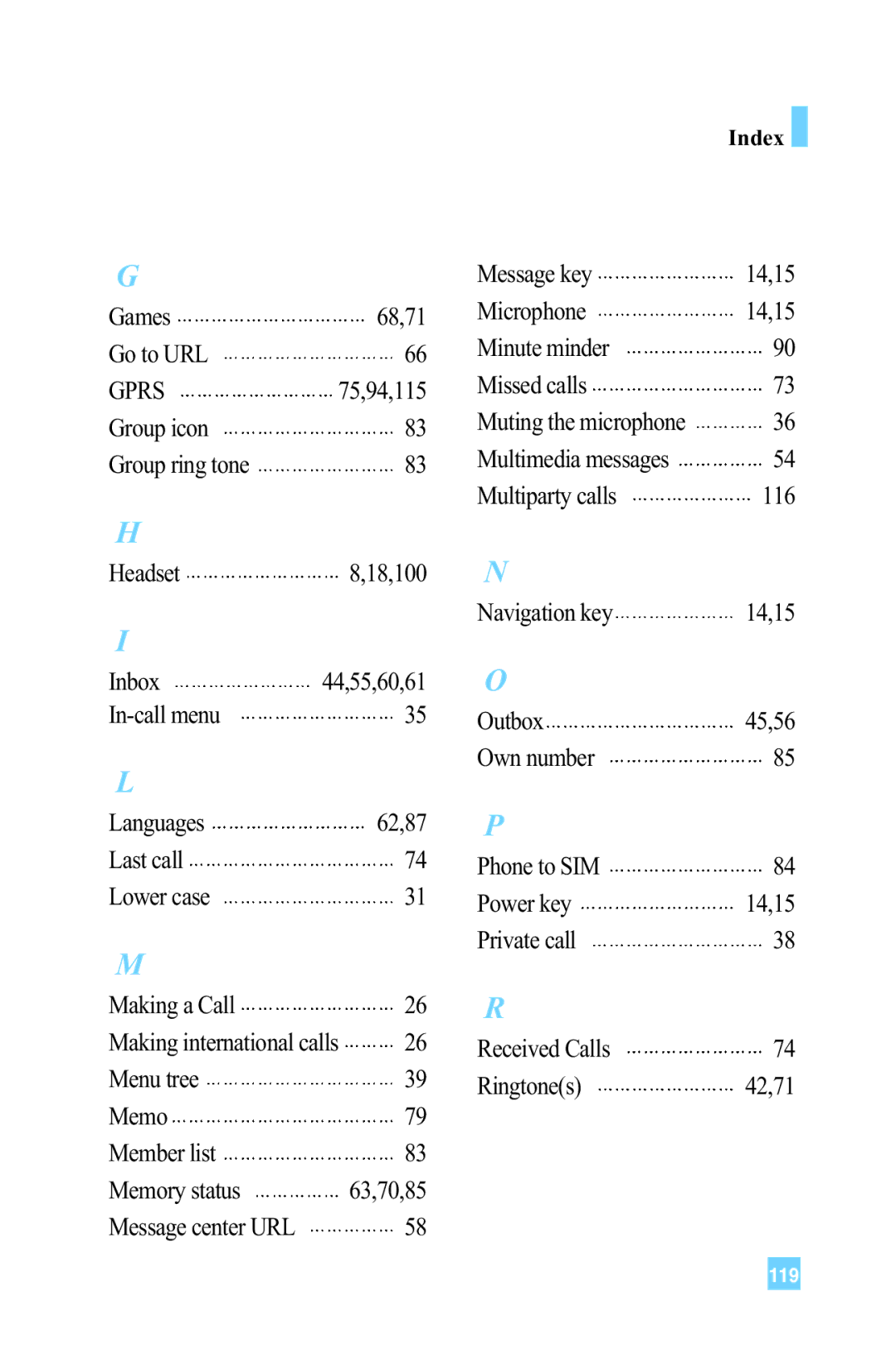 LG Electronics G4015 manual Gprs, Index 