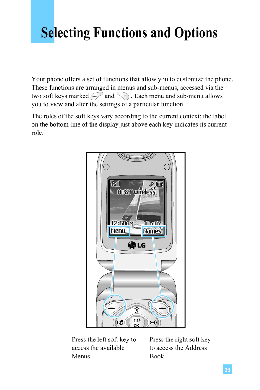 LG Electronics G4015 manual Selecting Functions and Options 