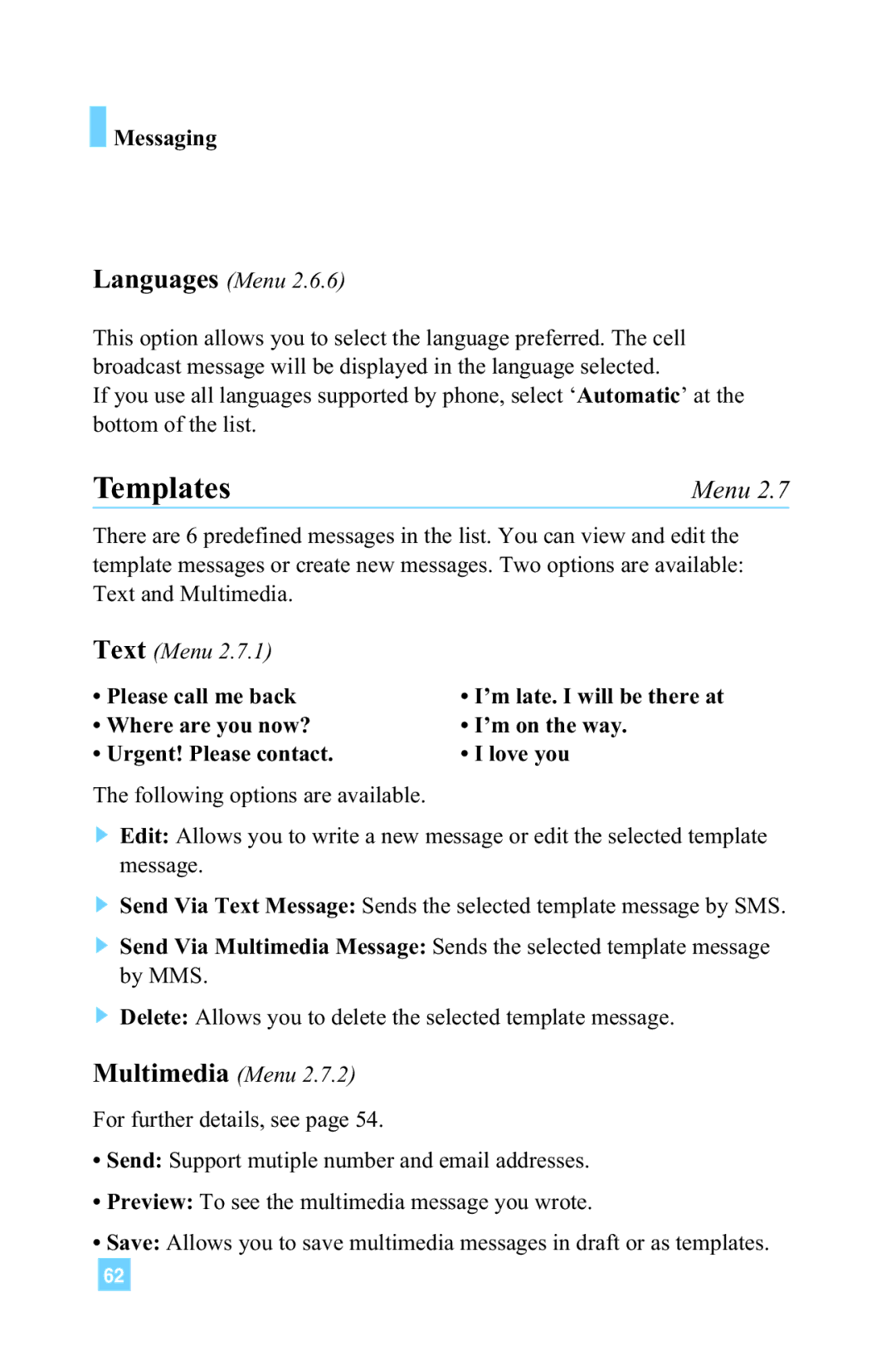 LG Electronics G4015 manual Templates, Languages Menu 