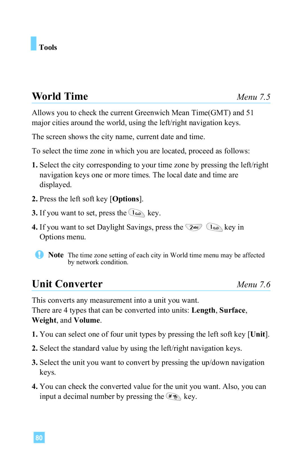 LG Electronics G4015 manual World Time, Unit Converter 