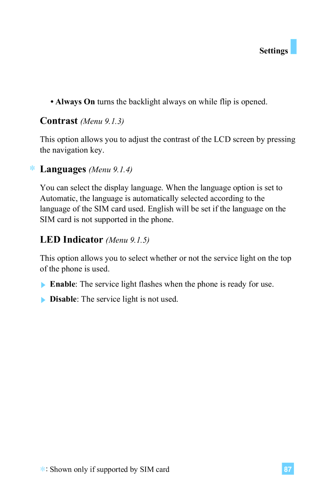 LG Electronics G4015 manual LED Indicator Menu, Contrast Menu 