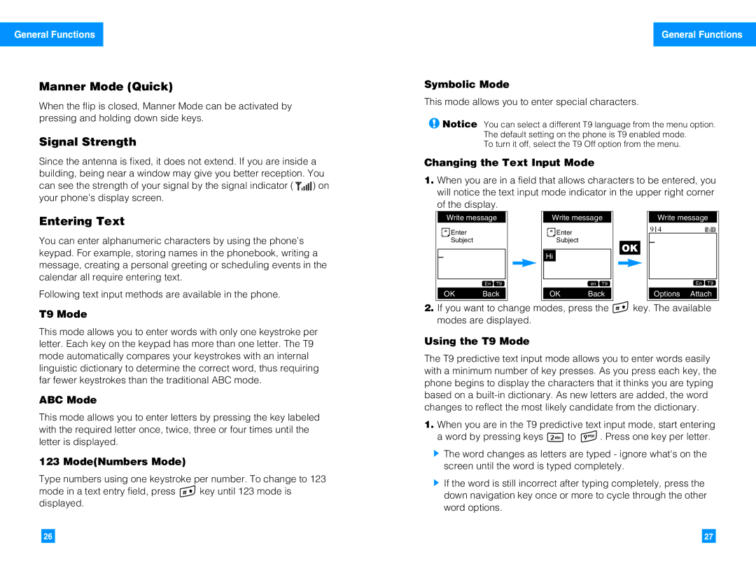 LG Electronics G4050 manual Manner Mode Quick, Signal Strength, Entering Text 