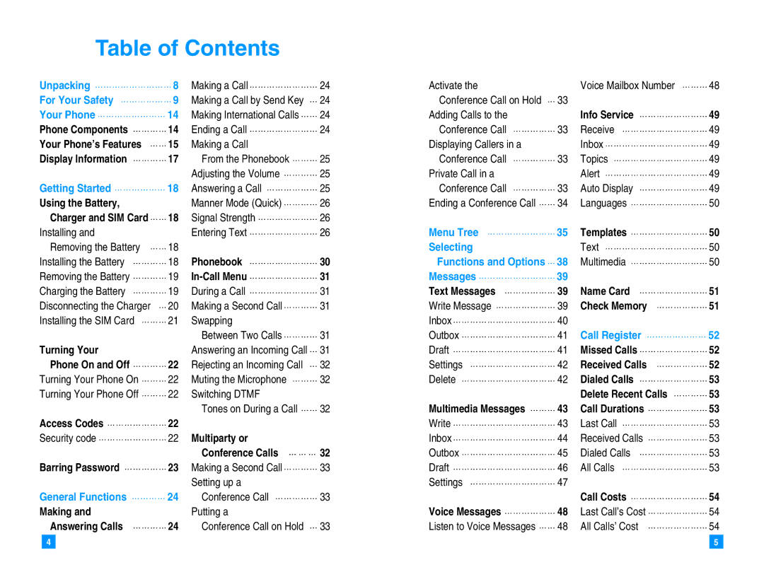 LG Electronics G4050 manual Table of Contents 