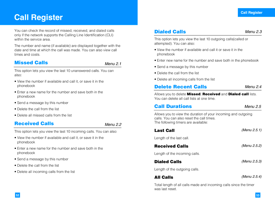 LG Electronics G4050 manual Call Register 