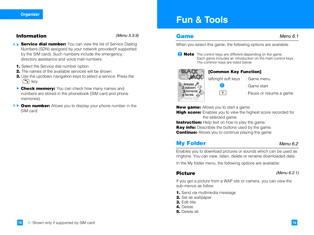 LG Electronics G4050 manual Fun & Tools, Game, My Folder, Information, Picture 