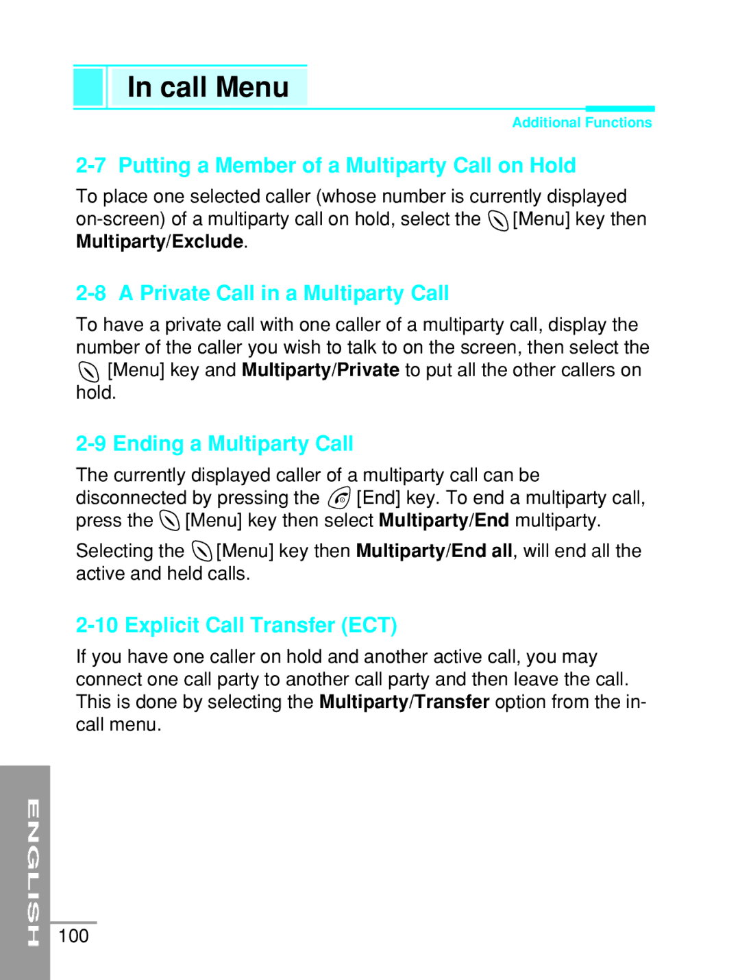 LG Electronics G5200 user manual Putting a Member of a Multiparty Call on Hold, Private Call in a Multiparty Call 