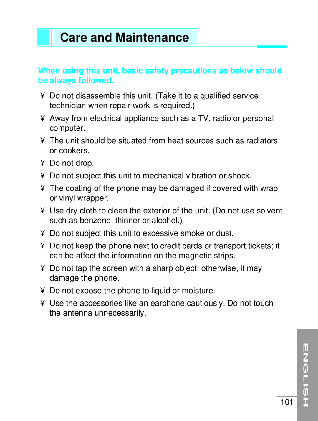 LG Electronics G5200 user manual Care and Maintenance 