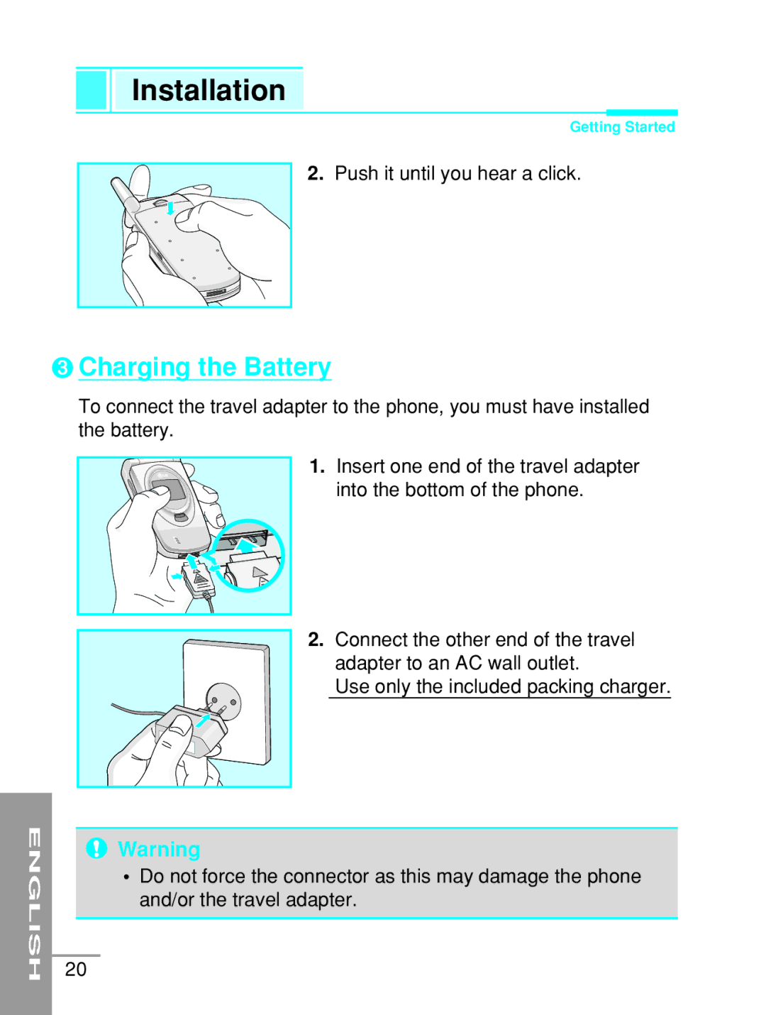 LG Electronics G5200 user manual ➌ Charging the Battery 