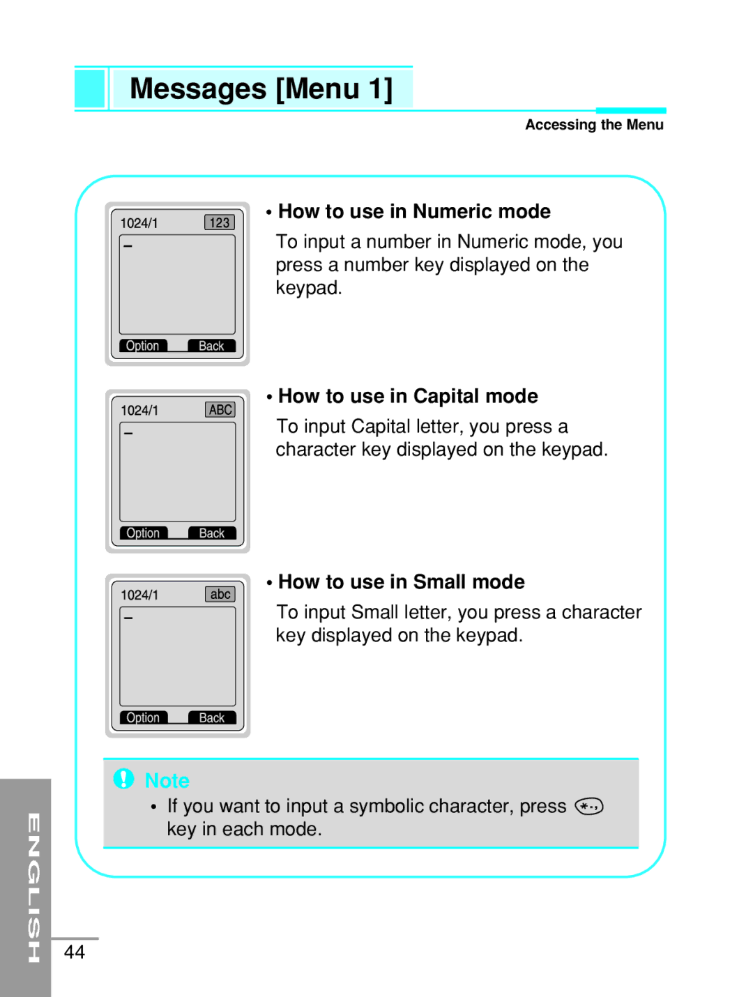 LG Electronics G5200 user manual How to use in Numeric mode, How to use in Capital mode, How to use in Small mode 