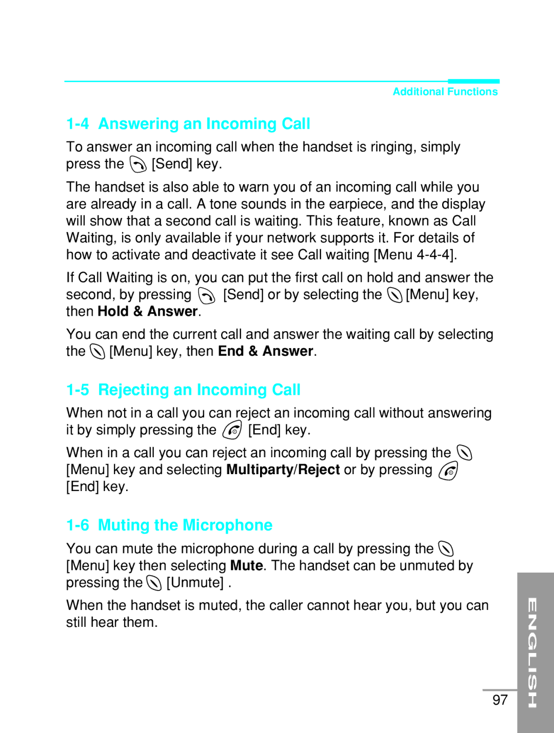 LG Electronics G5200 user manual Answering an Incoming Call, Rejecting an Incoming Call, Muting the Microphone 