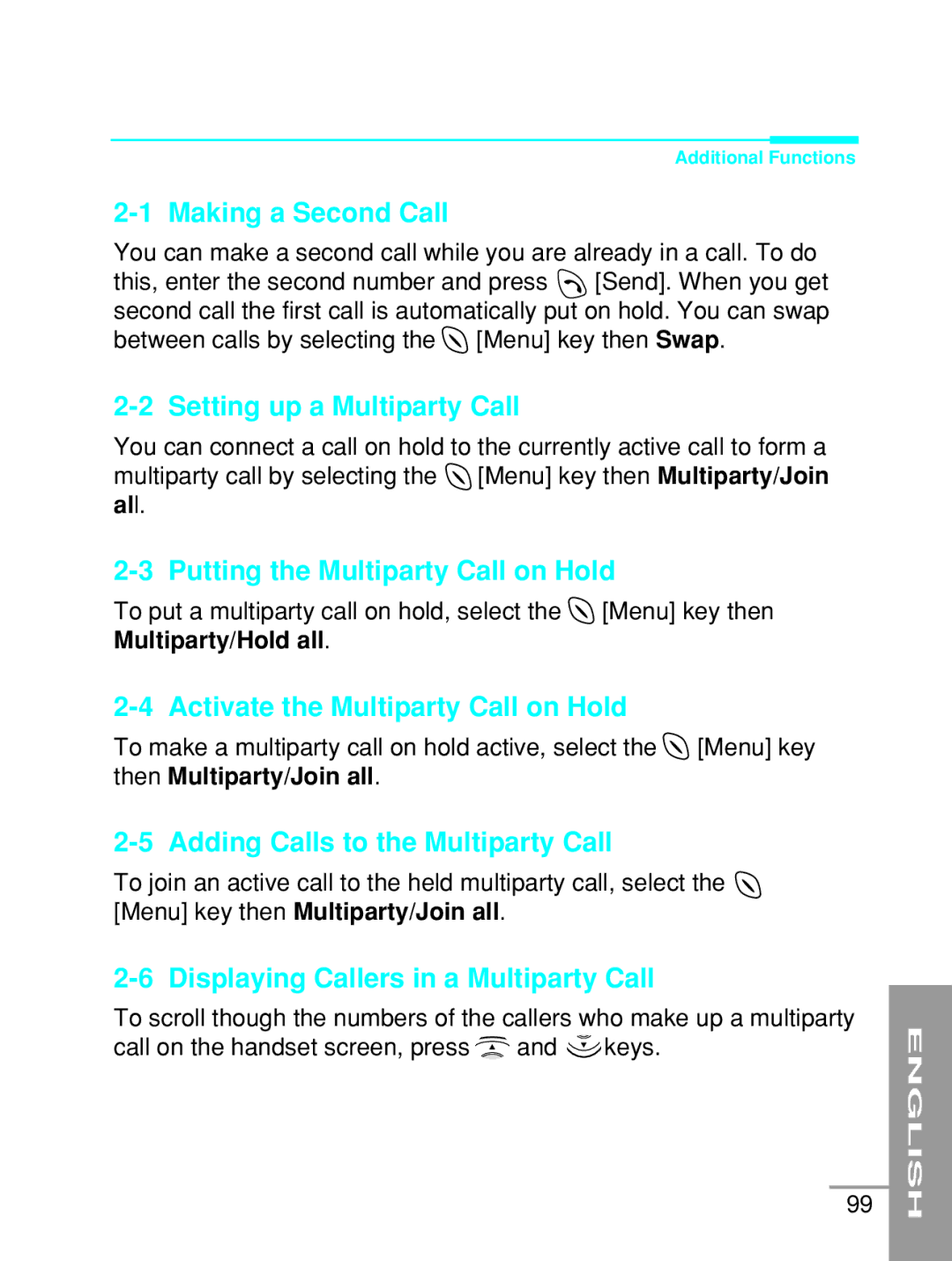 LG Electronics G5200 user manual Setting up a Multiparty Call, Putting the Multiparty Call on Hold 