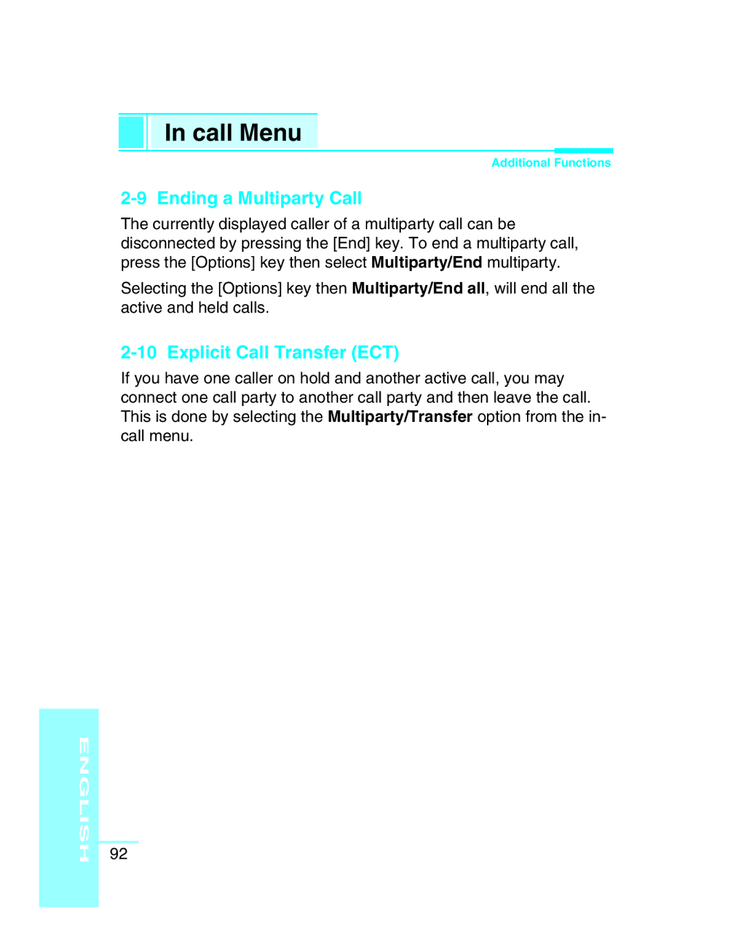 LG Electronics G5300 user manual Ending a Multiparty Call, Explicit Call Transfer ECT 