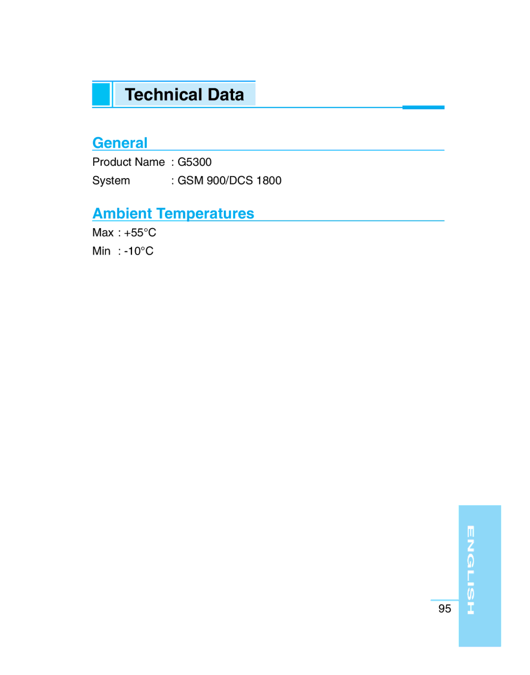 LG Electronics G5300 user manual Technical Data, General, Ambient Temperatures 