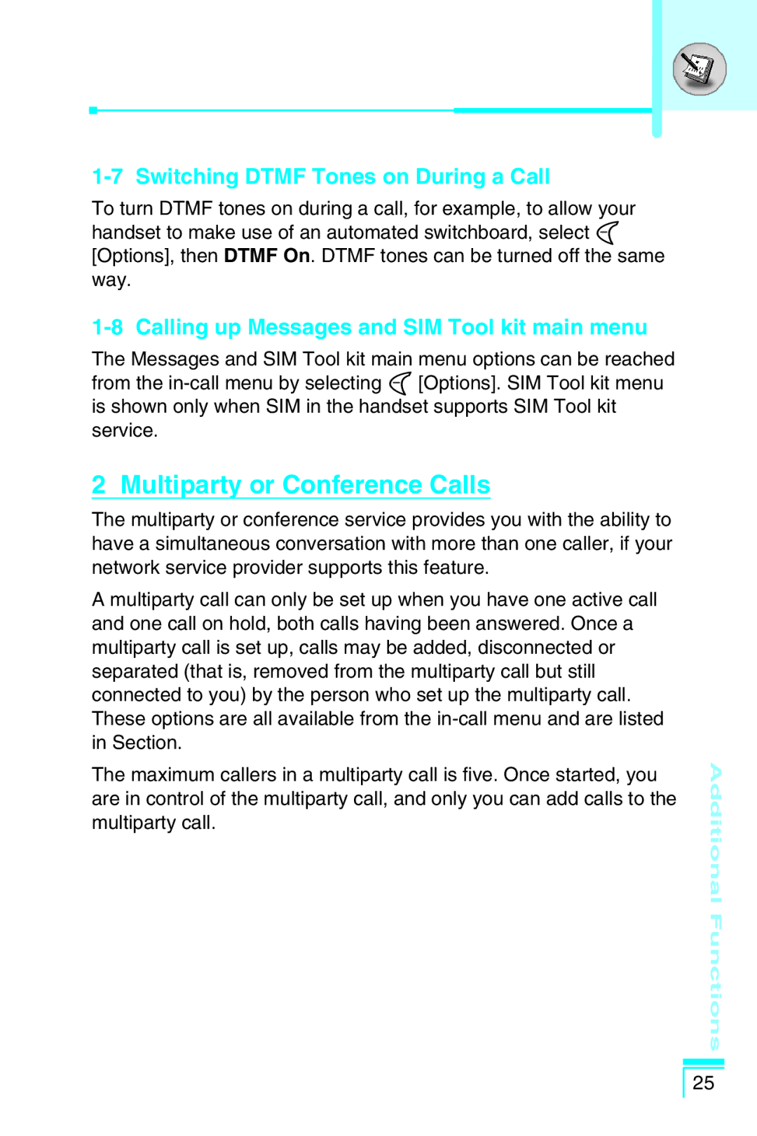 LG Electronics G5400 user manual Multiparty or Conference Calls, Switching Dtmf Tones on During a Call 