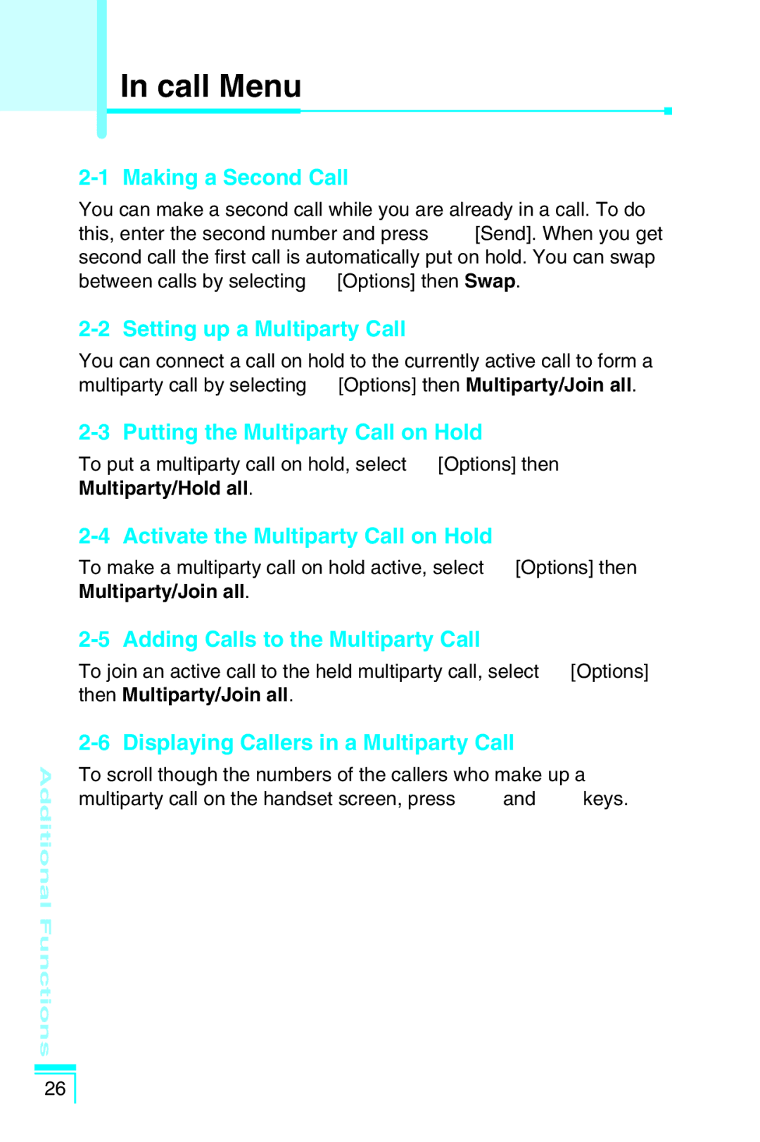 LG Electronics G5400 user manual Setting up a Multiparty Call, Putting the Multiparty Call on Hold 