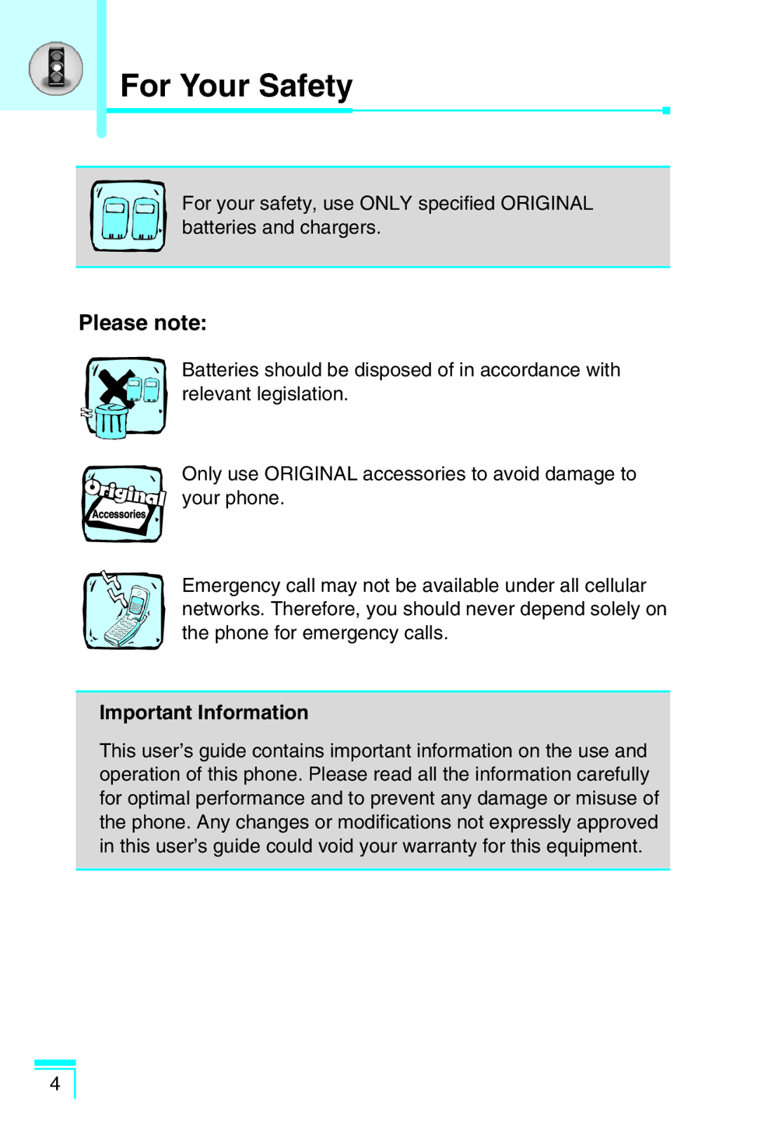 LG Electronics G5400 user manual Please note, Important Information 