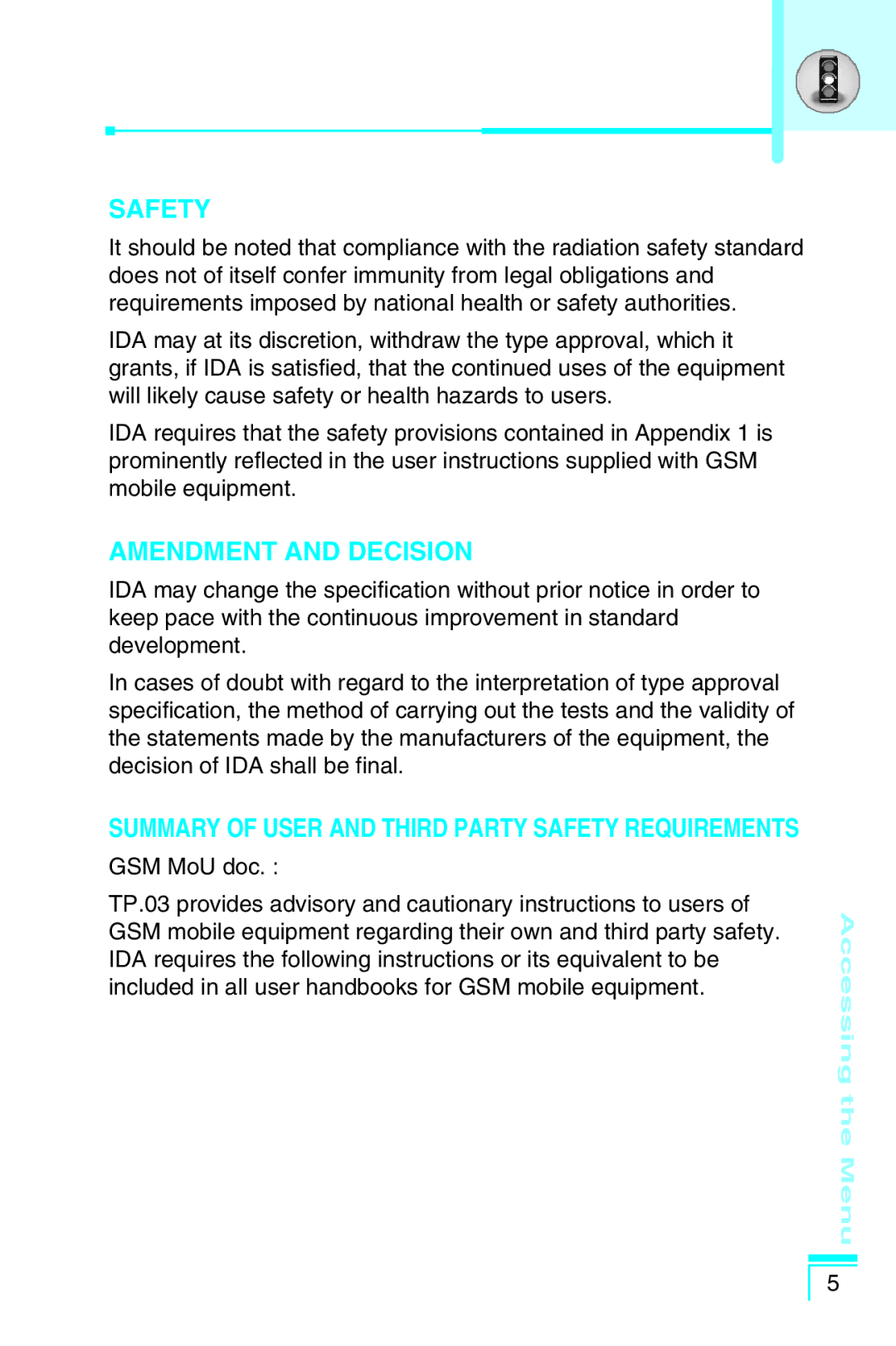 LG Electronics G5400 user manual Accessing the Menu 