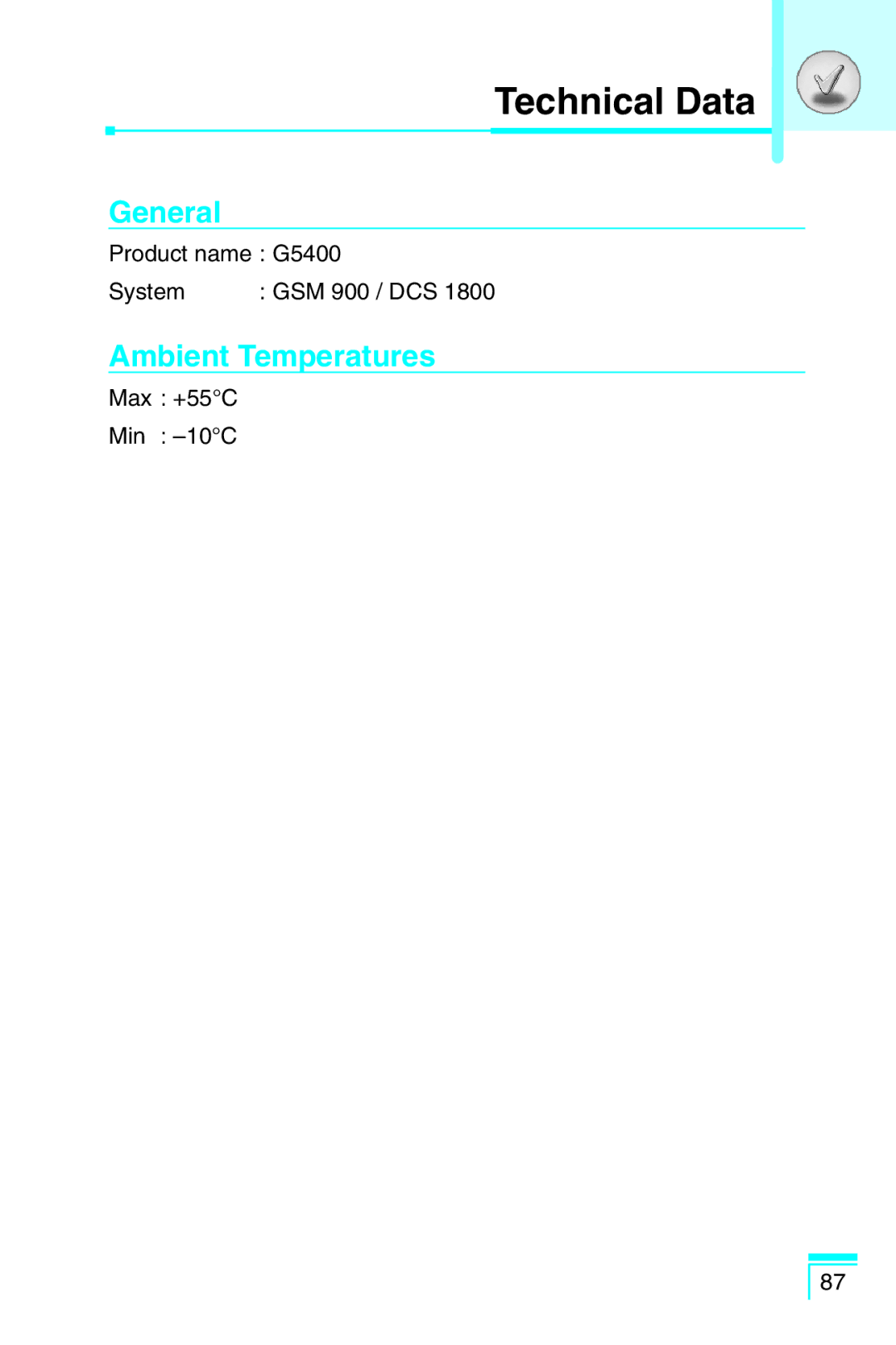 LG Electronics G5400 user manual Technical Data, General, Ambient Temperatures 