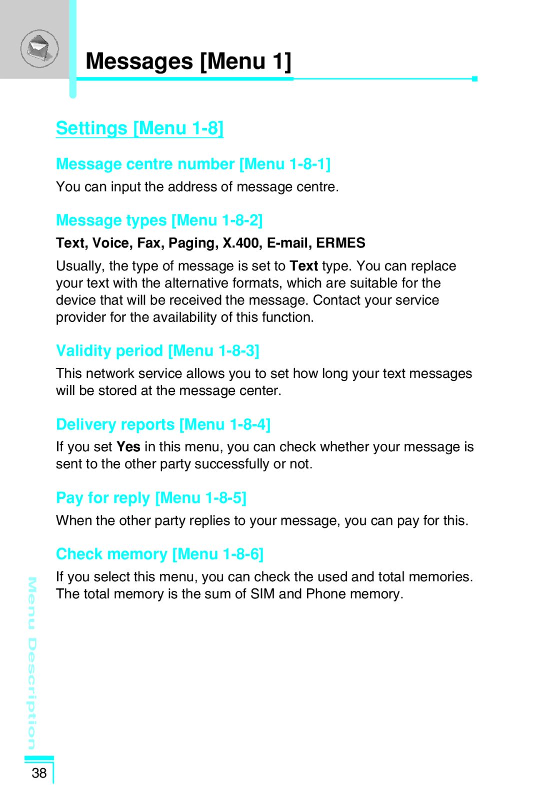 LG Electronics G7030 user manual Settings Menu 