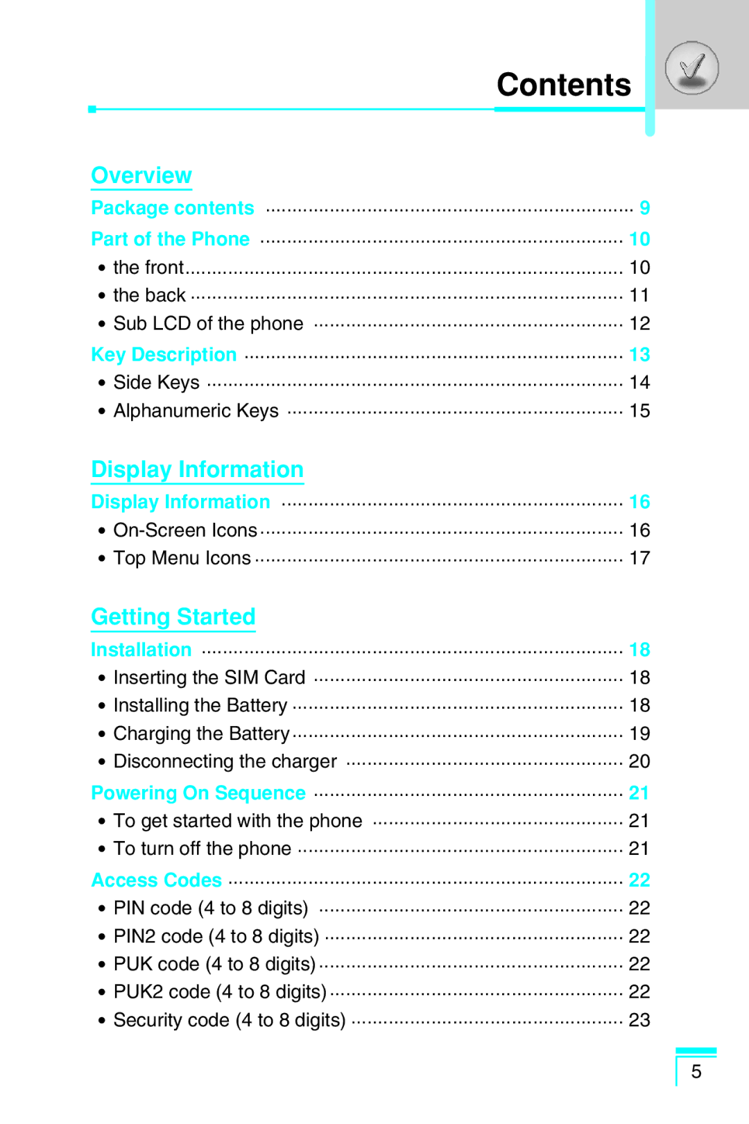 LG Electronics G7030 user manual Contents 