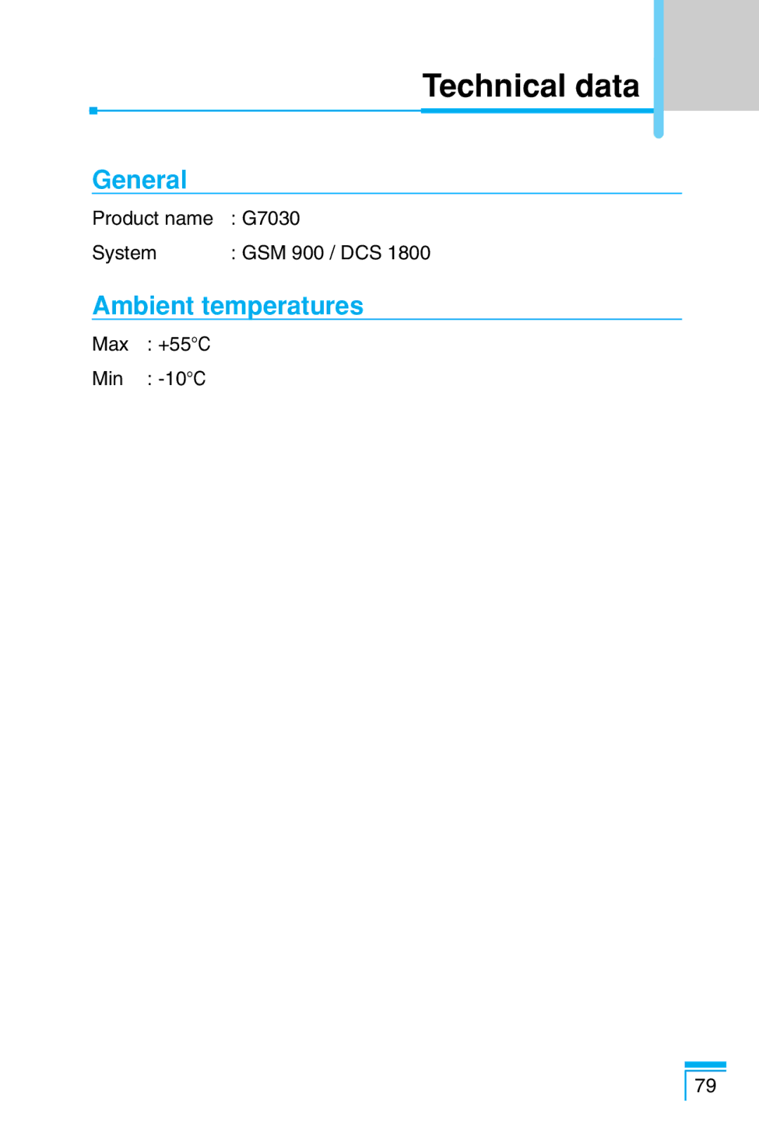 LG Electronics G7030 user manual Technical data, General, Ambient temperatures 