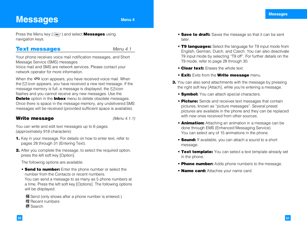 LG Electronics G7050 manual Messages, Text messages, Exit Exits from the Write message menu 